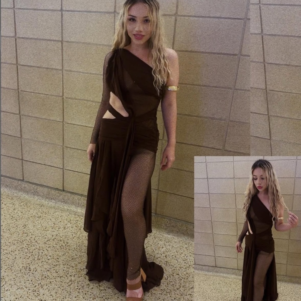 Fashion Nova Chic Brown One-Shoulder Dress